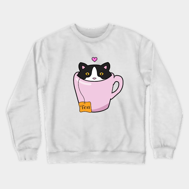 Sweet tuxedo cat in a tea cup Crewneck Sweatshirt by Purrfect